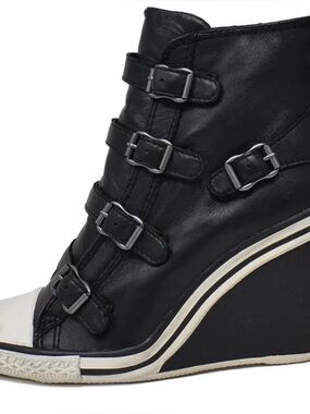 ASH Black Wedge Sneaker Boot with Buckle Straps 39 rare